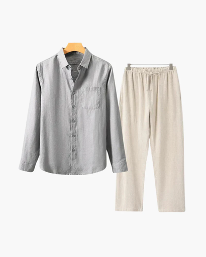 Ensemble Homme 2 Pièces – Chemise à Manches Courtes & Pantalon Droit