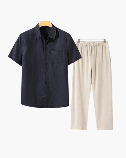 Ensemble Estival Homme – Chemise Courte à Boutons & Pantalon Ample