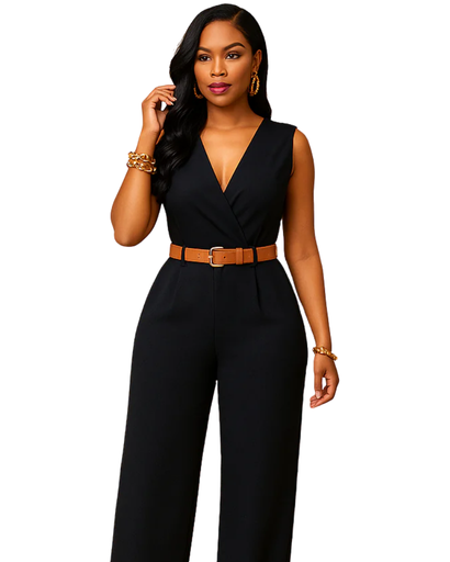 Combinaison femme avec ceinture et jambes larges
