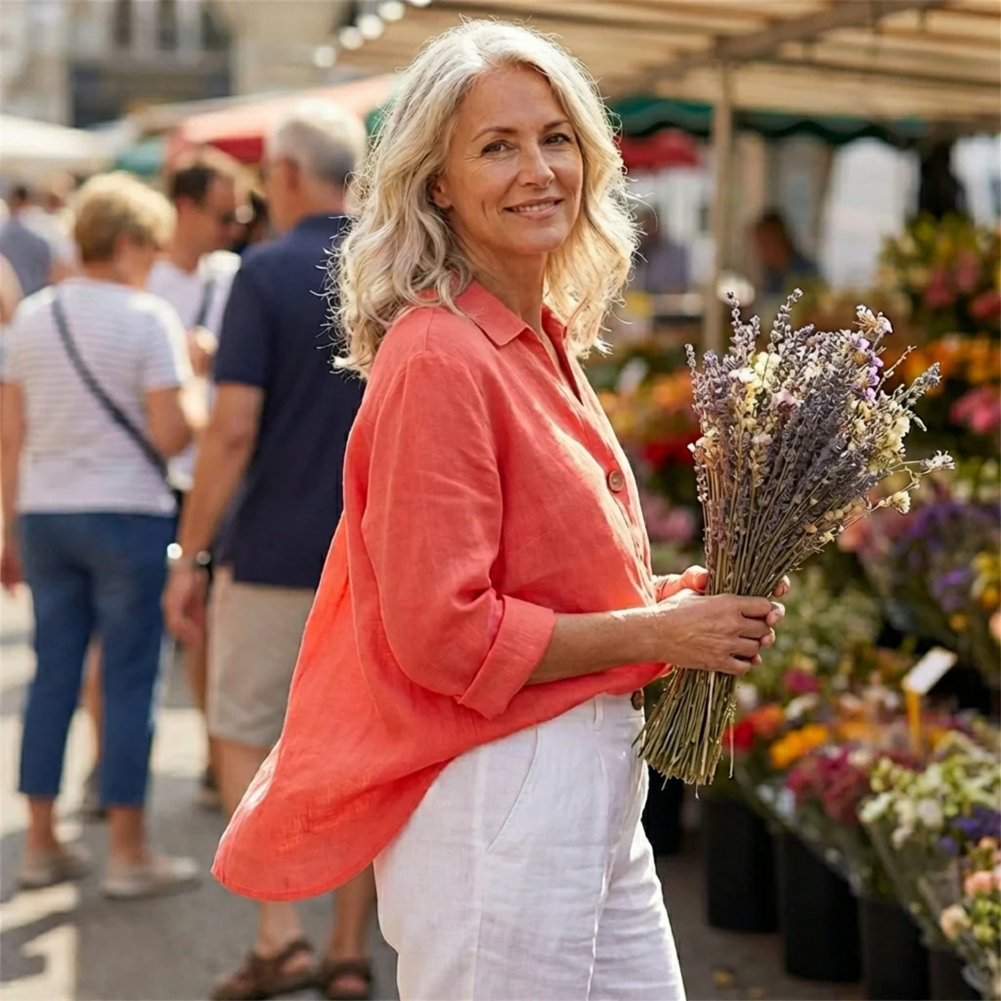Blouse Femme en Lin – Coupe Fluide et Col en V Élégant | Blouse Respirante