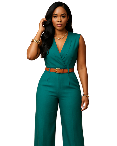 Combinaison femme avec ceinture et jambes larges