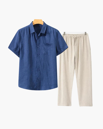 Ensemble Estival Homme – Chemise Courte à Boutons & Pantalon Ample