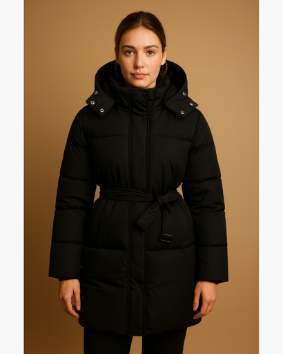Manteau matelassé femme avec capuche et ceinture