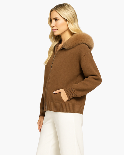 Gilet Femme Zippé avec Col en Fourrure – Chaud & Élégant Hiver  Jo