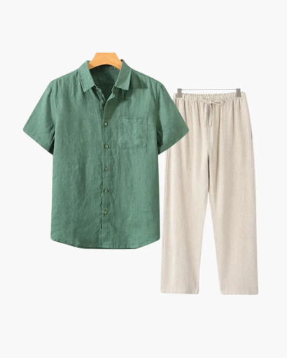 Ensemble Estival Homme – Chemise Courte à Boutons & Pantalon Ample