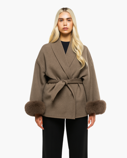 Manteau Femme Élégant avec Ceinture – Manches Finition Chic