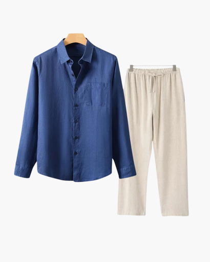 Ensemble Homme 2 Pièces – Chemise à Manches Courtes & Pantalon Droit