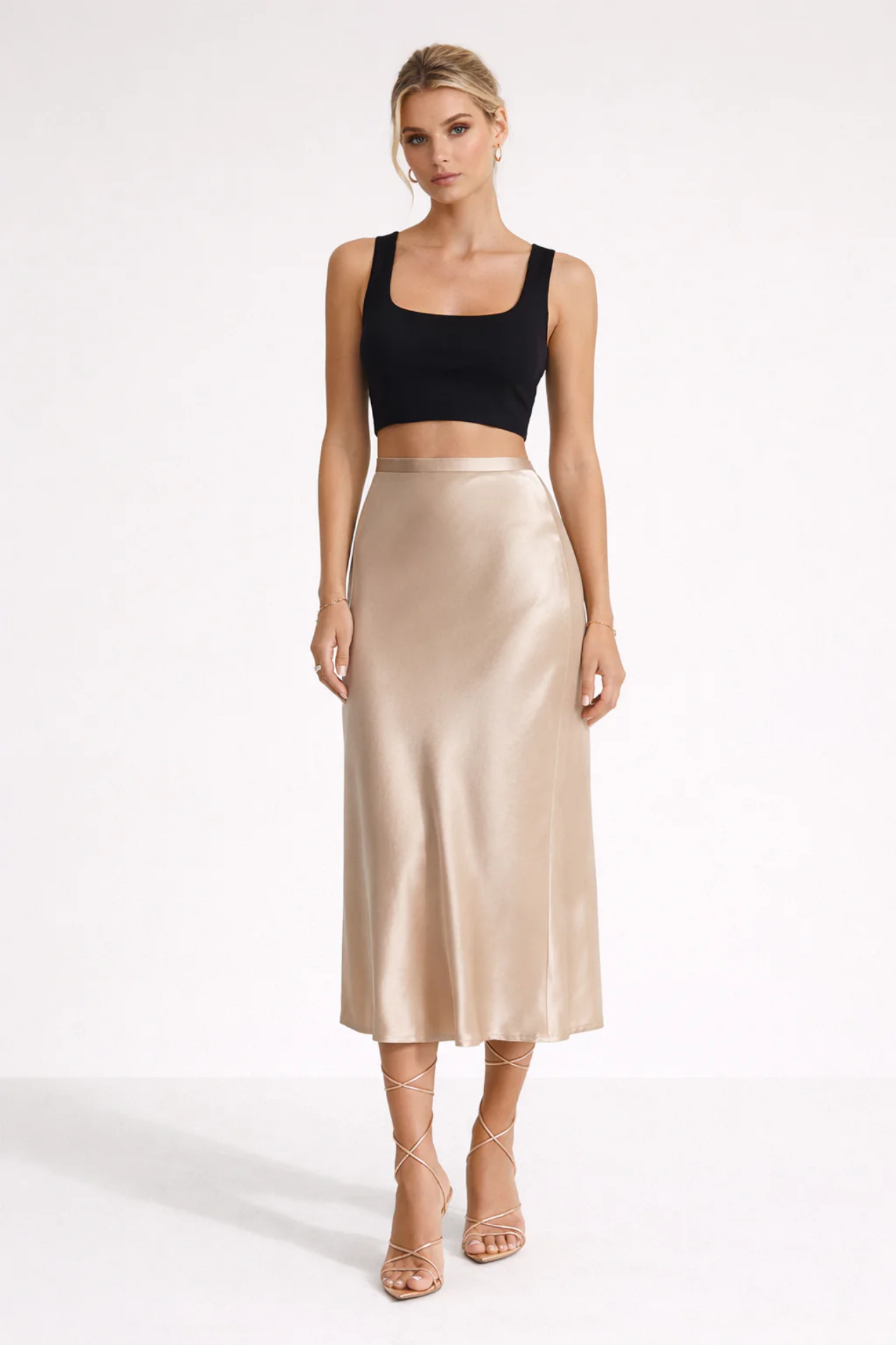 Jupe midi femme satinée coupe fluide