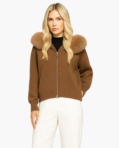 Gilet Femme Zippé avec Col en Fourrure – Chaud & Élégant Hiver