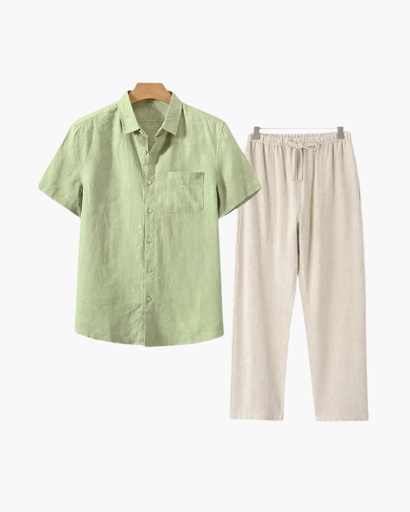 Ensemble Estival Homme – Chemise Courte à Boutons & Pantalon Ample