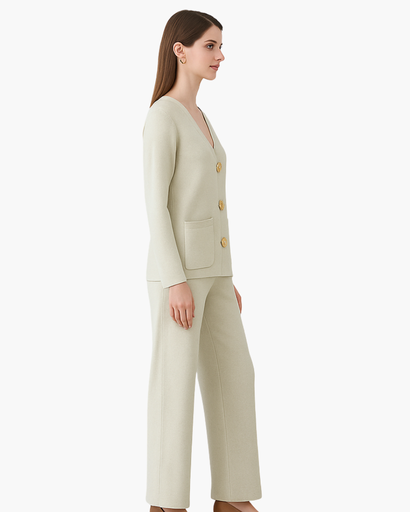 Ensemble Femme 2 Pièces avec Grands Boutons Dorés – Chic & Confortable