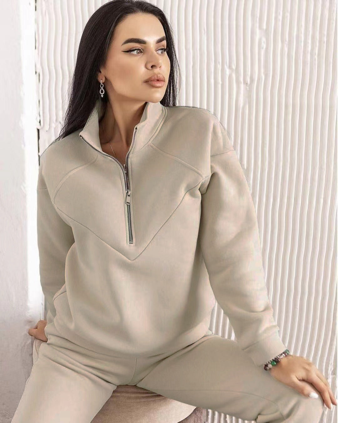 Ensemble de Survêtement Femme avec Sweat Demi-Zip et Jogger