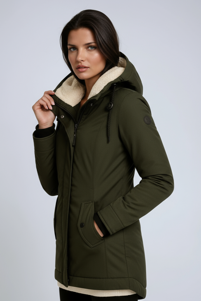 Parka hivernale pour femme avec capuchon en fleece et coupe cintrée