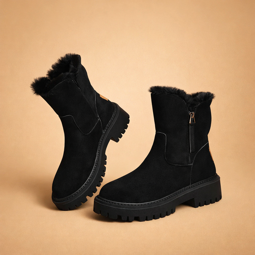 bottines à talon beige avec plateforme et doublure chauffante, vue de face