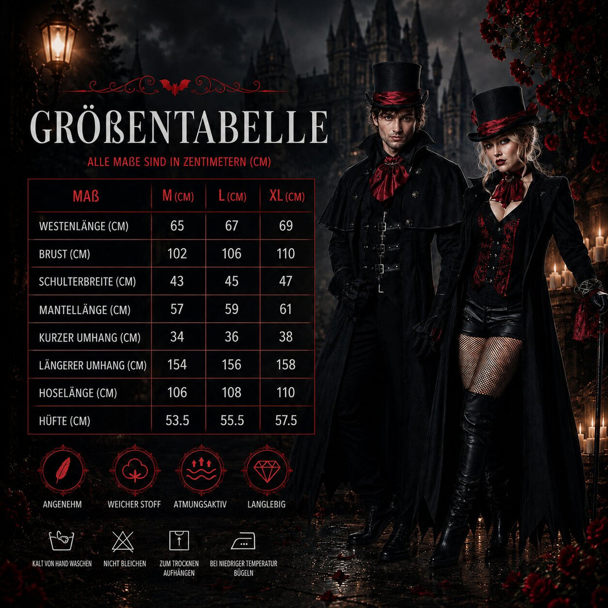 Costume de vampire pour adultes, sur mannequin