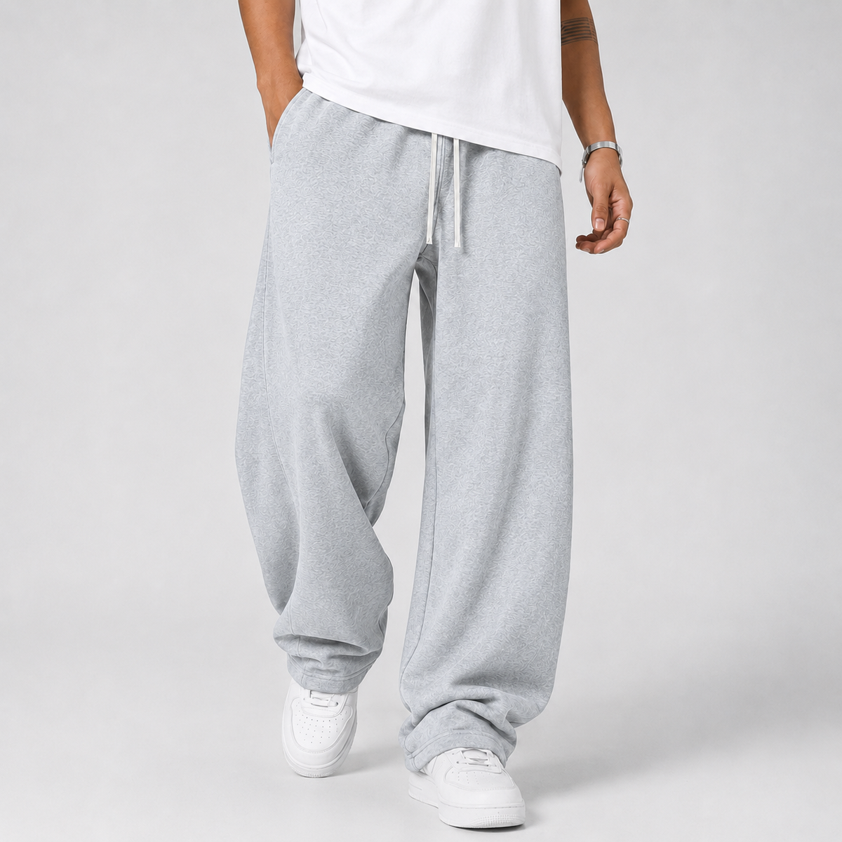 Pantalon de jogging pour homme, couleur gris foncé, détail du cordon de serrage