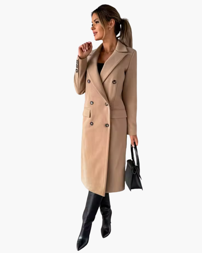 Manteau long croisé à double boutonnage pour femme