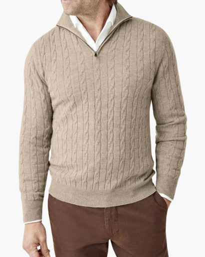 Pull homme torsadé à col zippé