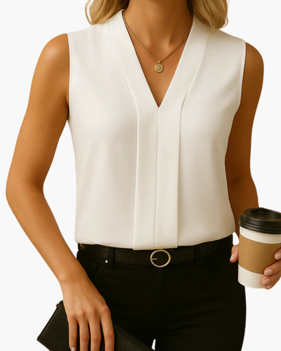 Top femme sans manches à col en V et pli élégant