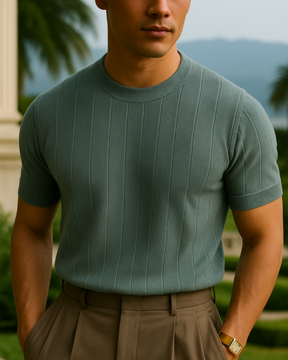 T-shirt Homme à Rayures Texturées – Élégance Décontractée