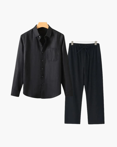 Ensemble Homme 2 Pièces – Chemise à Manches Courtes & Pantalon Droit