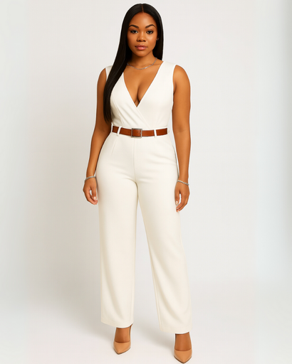 Combinaison femme avec ceinture et jambes larges