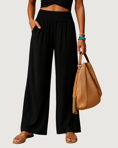 Pantalon femme fluide à taille élastique et jambes droites