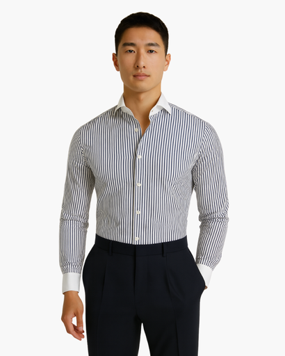 Chemise Habillée Rayée Homme – Col Contrasté Chic et Moderne