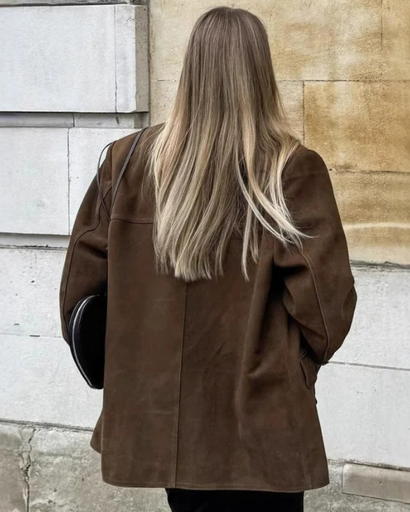 Blazer Femme – Coupe Oversize – Effet Suédine – Fermeture à Boutons