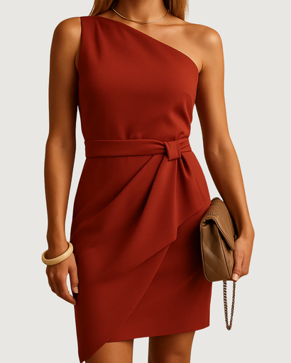 Robe asymétrique une épaule avec coupe flatteuse et ceinture élégante