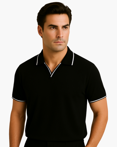 Polo Homme Décontracté à Col Ouvert avec Détail Contrastant