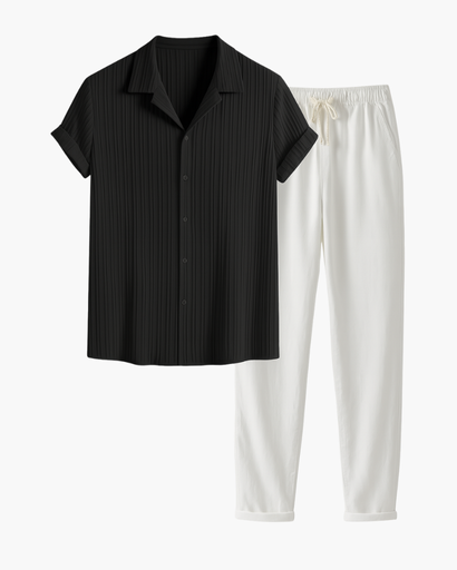 Ensemble estival premium avec chemise plissée et pantalon style lin