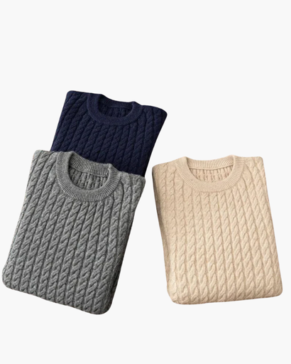 Pull en maille torsadée pour homme avec détails rayés