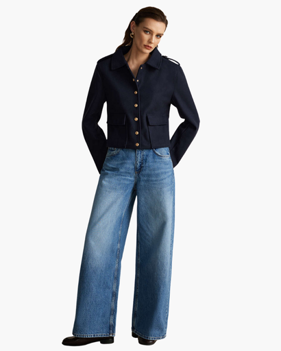 Veste femme courte à double poche et boutons