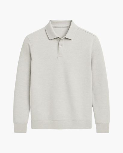 Polo à Manches Longues Old Money pour Homme – Gris Clair avec Col et Boutons
