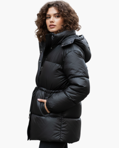 Doudoune Femme Ceinturée à Capuche – Élégance et Chaleur Optimale