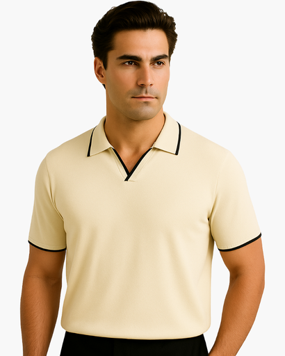 Polo Homme Décontracté à Col Ouvert avec Détail Contrastant