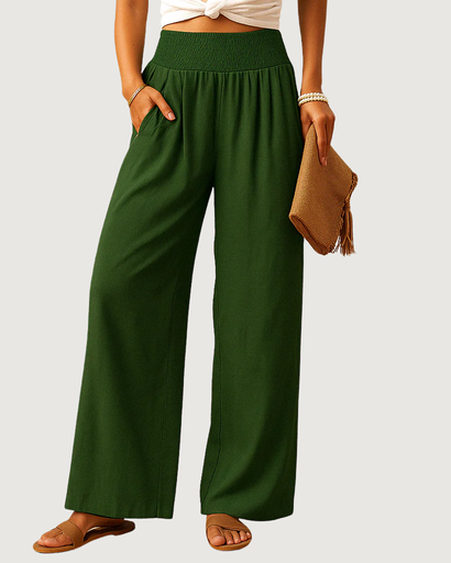 Pantalon femme fluide à taille élastique et jambes droites