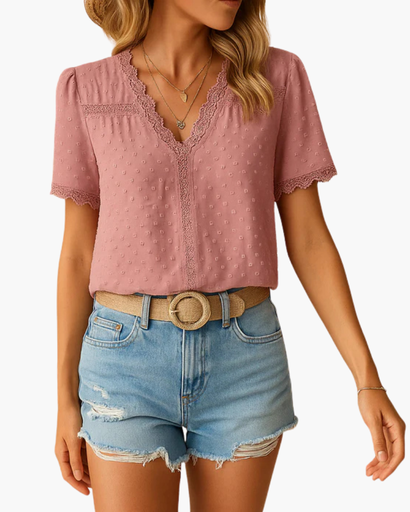 Blouse légère avec détails en dentelle et boutons