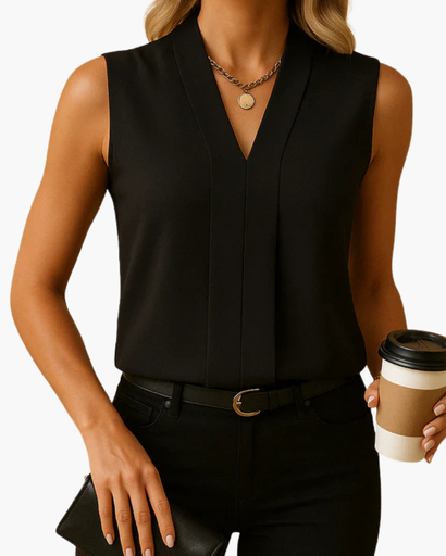 Top femme sans manches à col en V et pli élégant