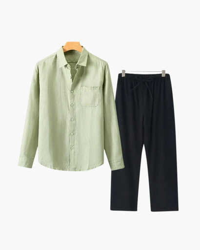 Ensemble Homme 2 Pièces – Chemise à Manches Courtes & Pantalon Droit