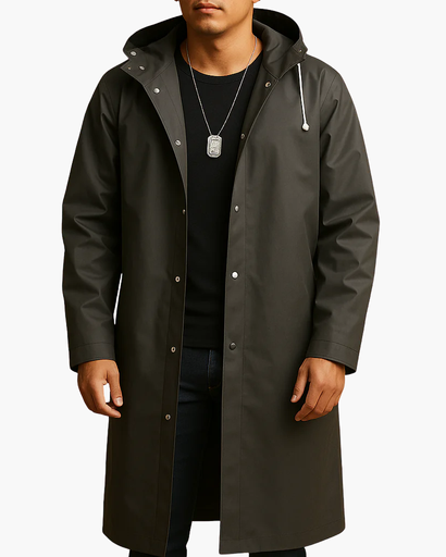 Imperméable long avec capuche pour homme