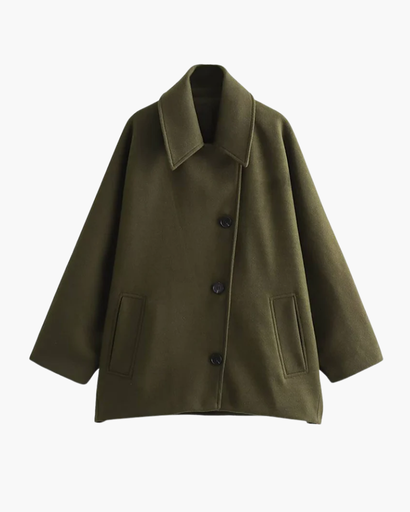 Manteau Femme – Élégant en Laine Mélangée avec Col Revers et Manches Chauve-Souris