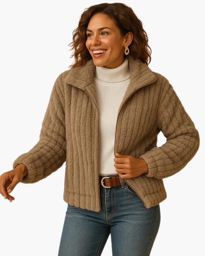 Veste Femme Zippée à Col Montant et Finition Texturée