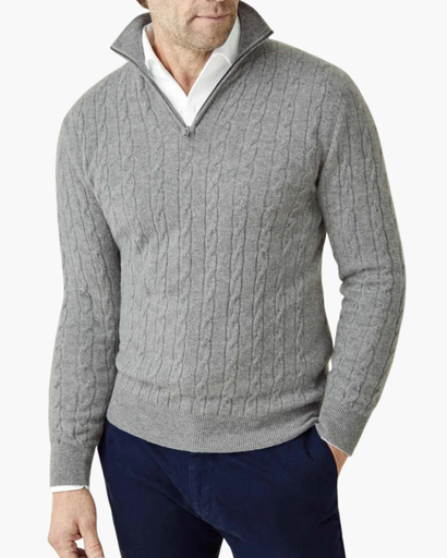 Pull homme torsadé à col zippé