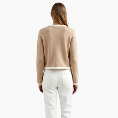 Cardigan Femme Élégant à Boutons et Finitions Contrastées