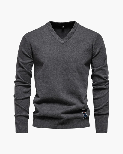 Pull homme à col en V et finitions côtelées