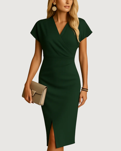 Robe midi col en V avec fente élégante