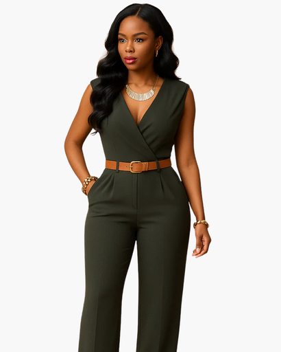 Combinaison femme avec ceinture et jambes larges