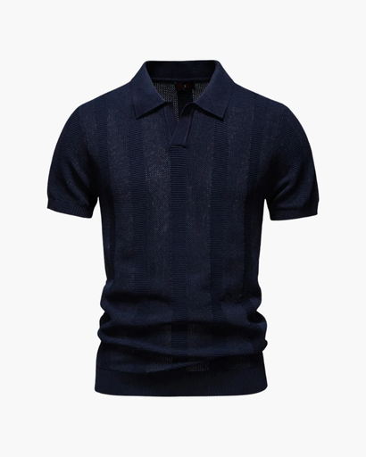 Polo homme à rayures texturées et col ouvert
